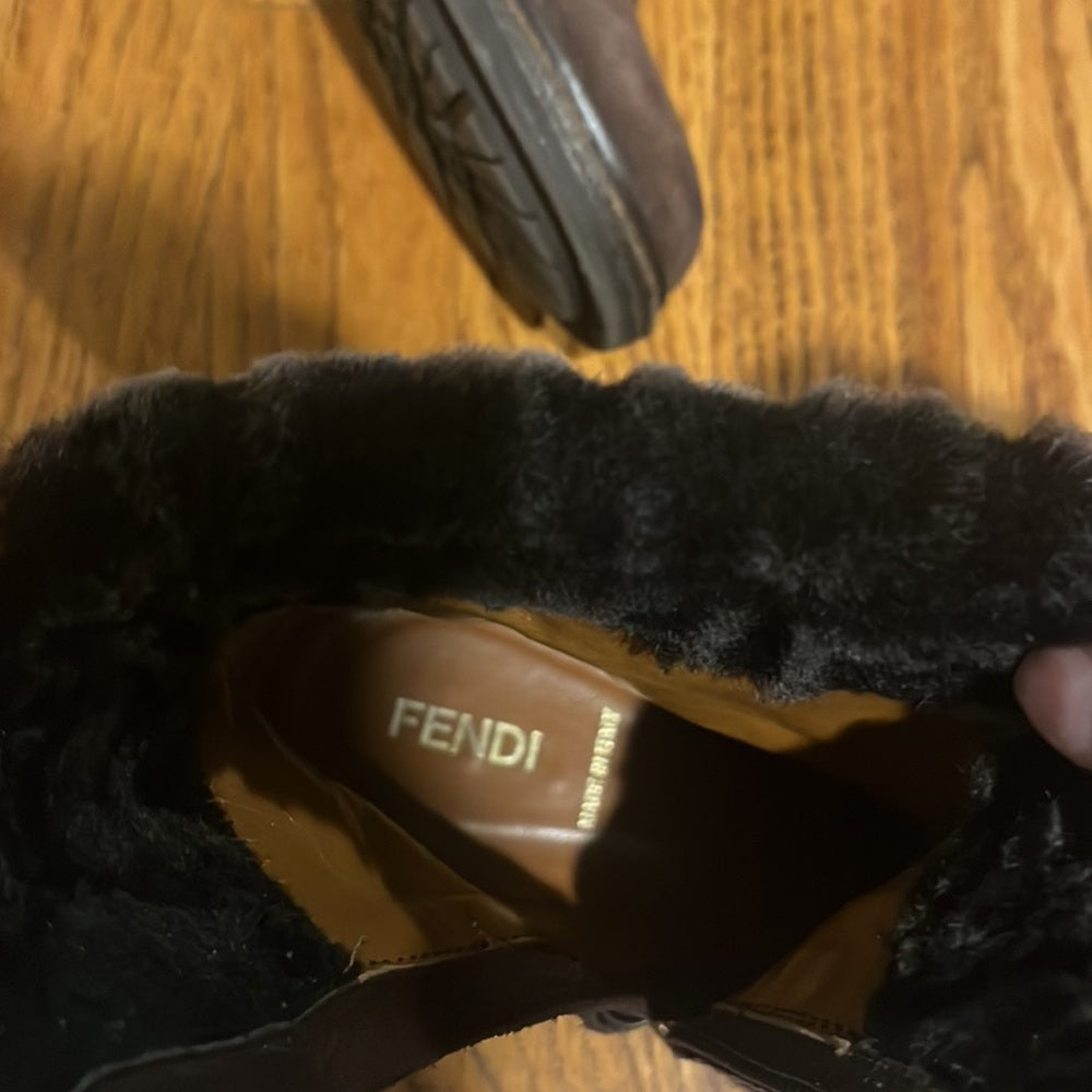Fendi Woman’s Brown and Black Zucca FF Fur and Suede Ankle Boots Size 36.5