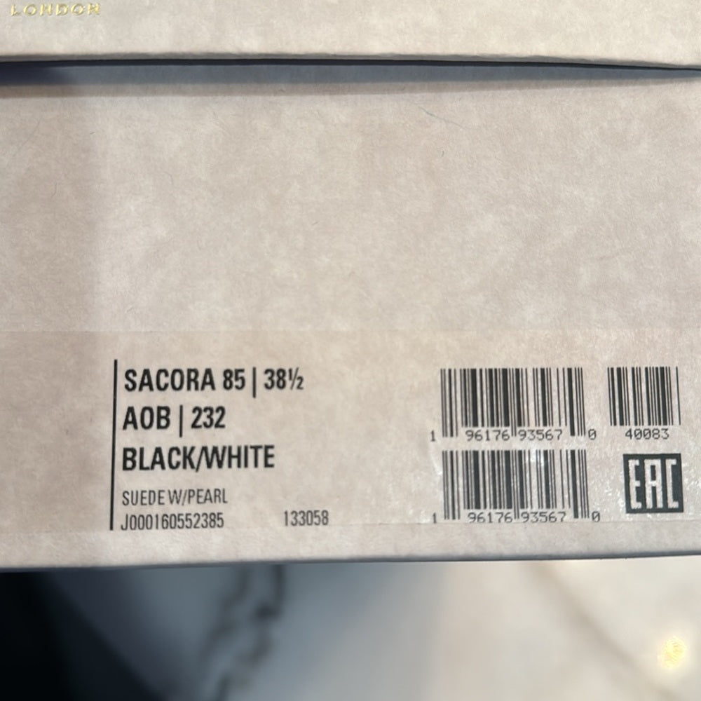 NWT Jimmy Choo Women's Black Suede Sacora 85 Embellished Heel Sandals Size 38.5