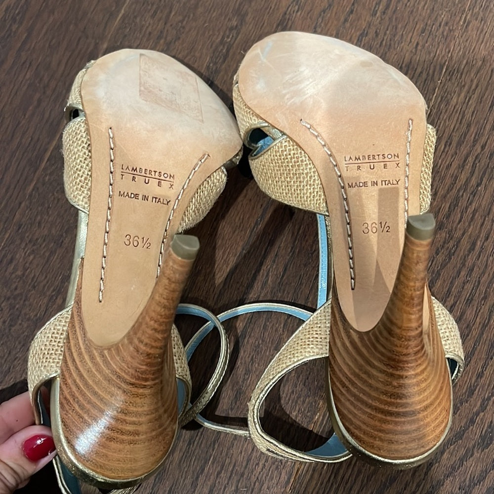Lambertson Truex Tan Woven Sandals Size 36.5/6.5