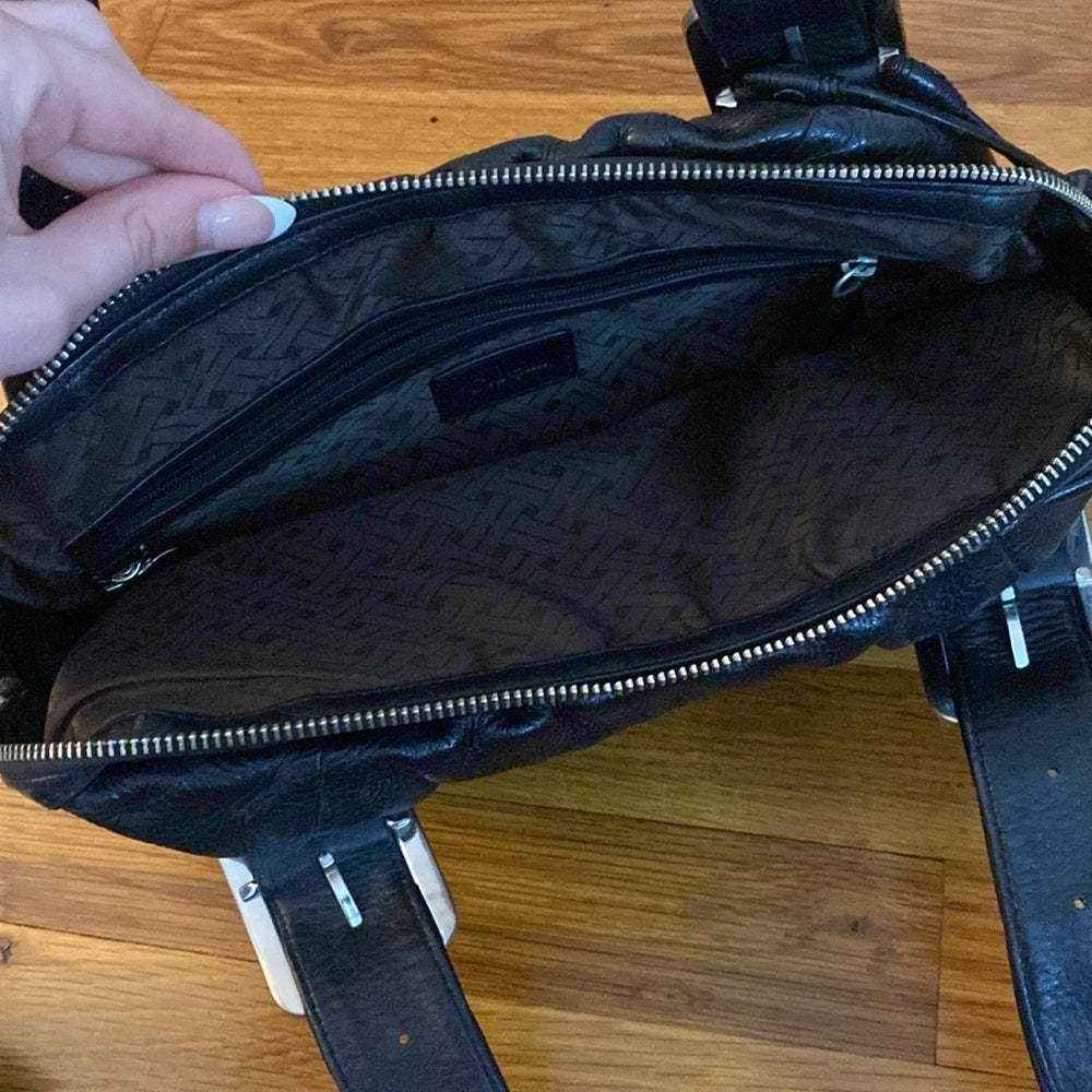 Cole Haan Women’s Black Shoulder Bag With Silver Buckles OS