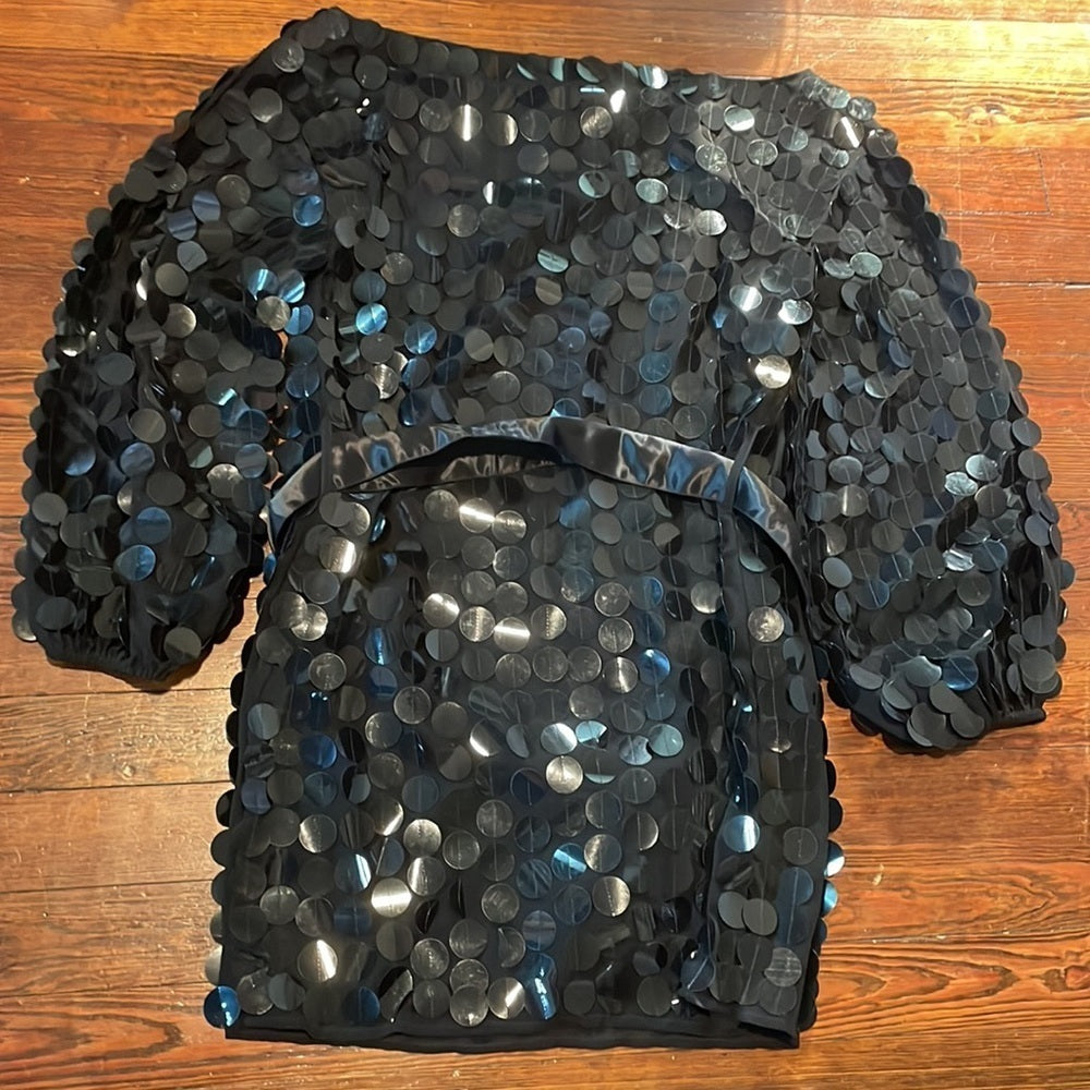 Lovers+Friends Women’s Black Sleeved Mini Dress with Tie and Paillettes Size XS