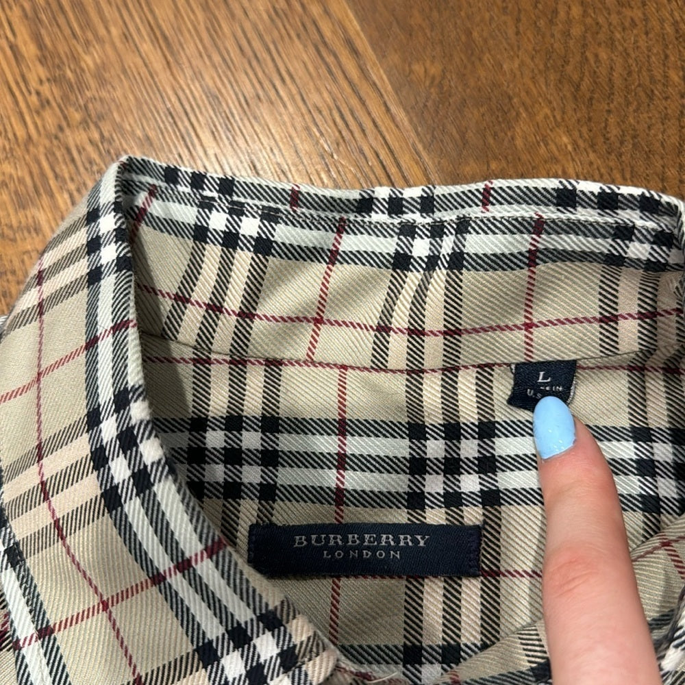 Burberry Men’s Dress Shirt Tan and Black Size Large
