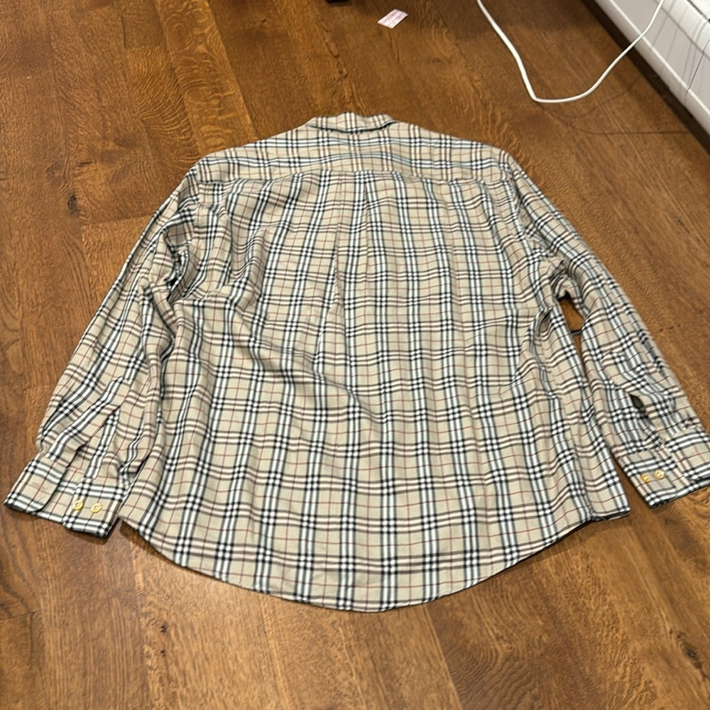 Burberry Men’s Dress Shirt Tan and Black Size Large