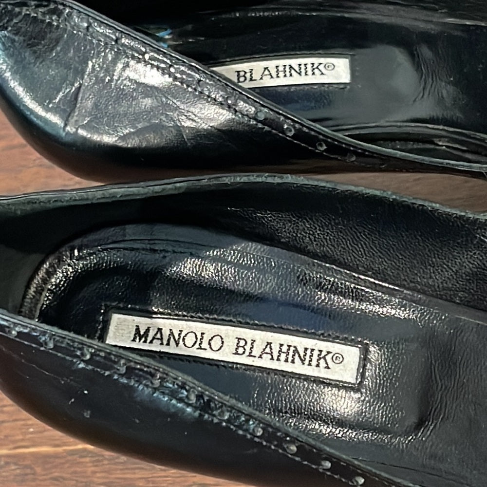 MANOLO Blahnik Black Peep Toe Pumps Size 39/9