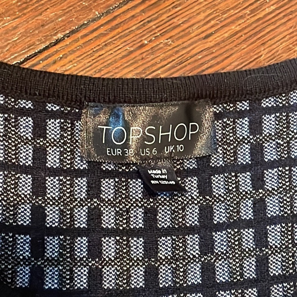 TopShop Women’s Black Dress with blue and white grid pattern Size 6