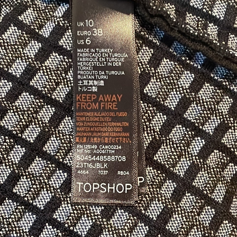 TopShop Women’s Black Dress with blue and white grid pattern Size 6