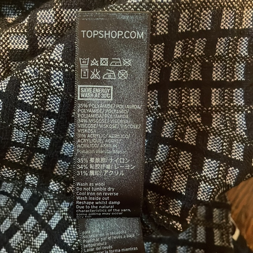 TopShop Women’s Black Dress with blue and white grid pattern Size 6