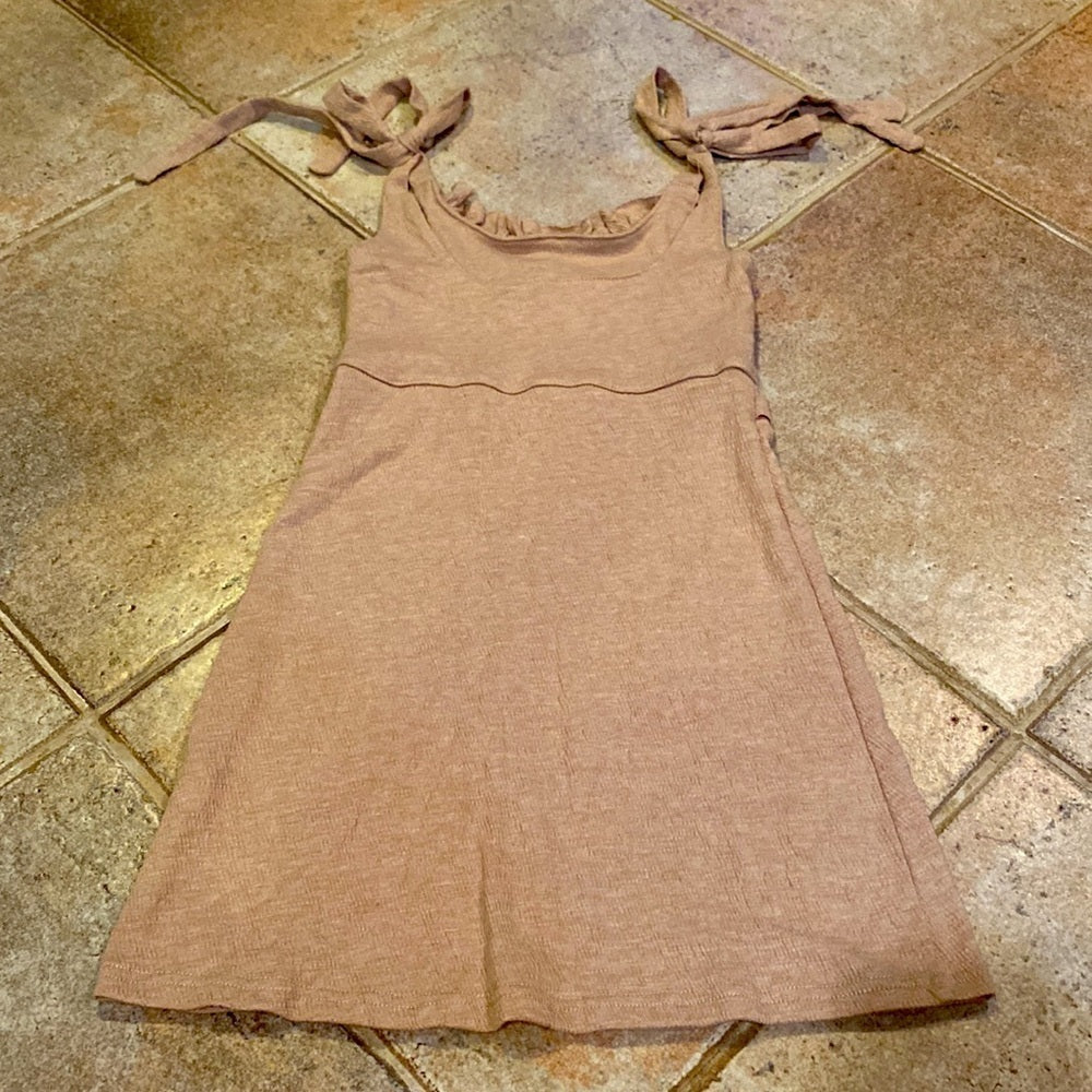 Mia Joy kids tan ruffle dress with tie shoulders size 6