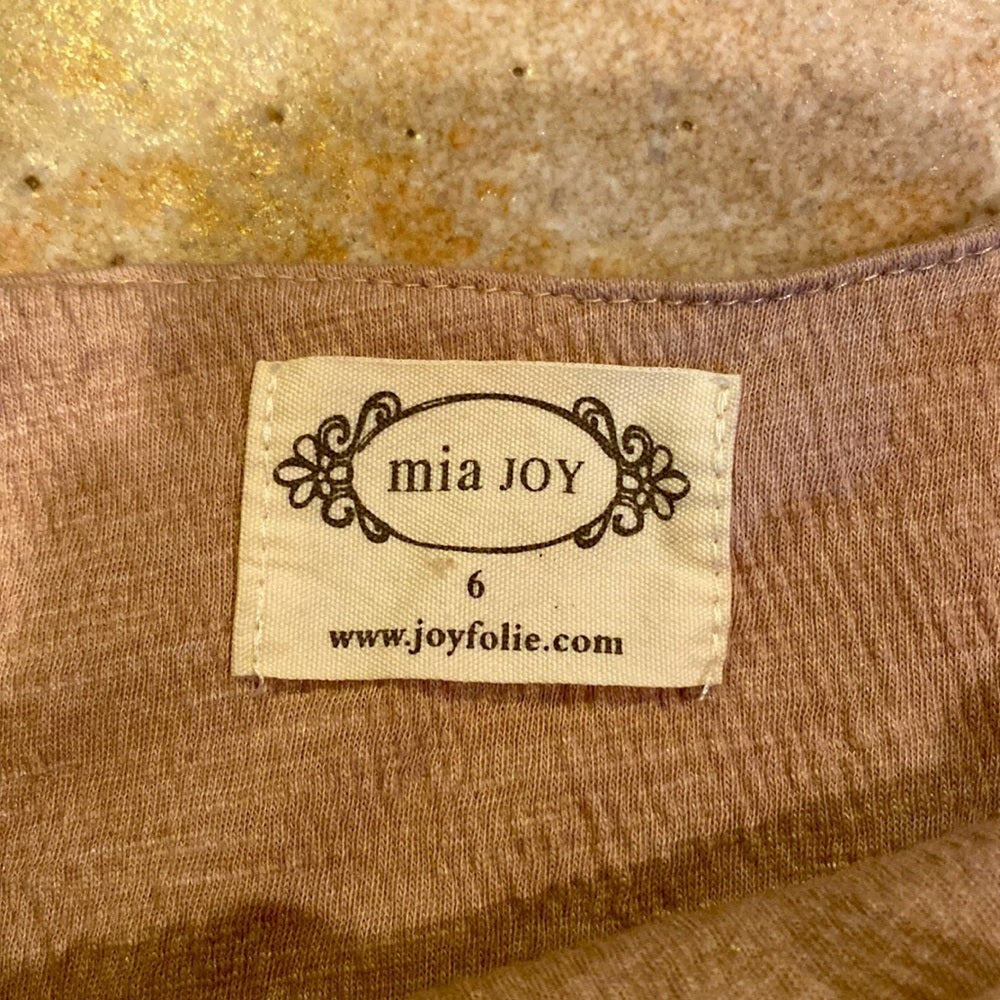 Mia Joy kids tan ruffle dress with tie shoulders size 6