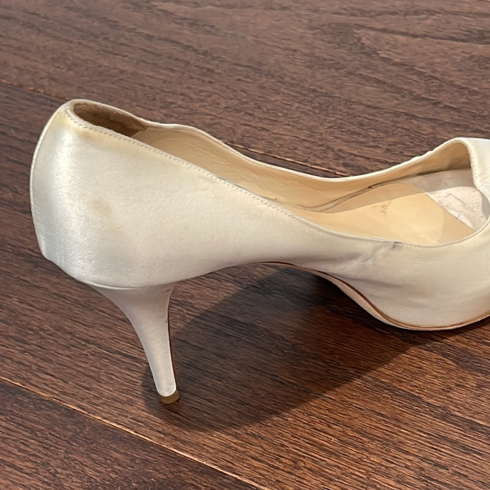 JIMMY Choo Women’s Cream Satin Peep Toe Pumps Size 41 / 11