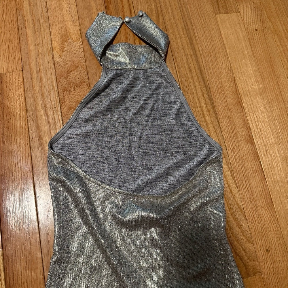 NWT House Of Harlow 1960 Silver Halter Bodysuit Size Small