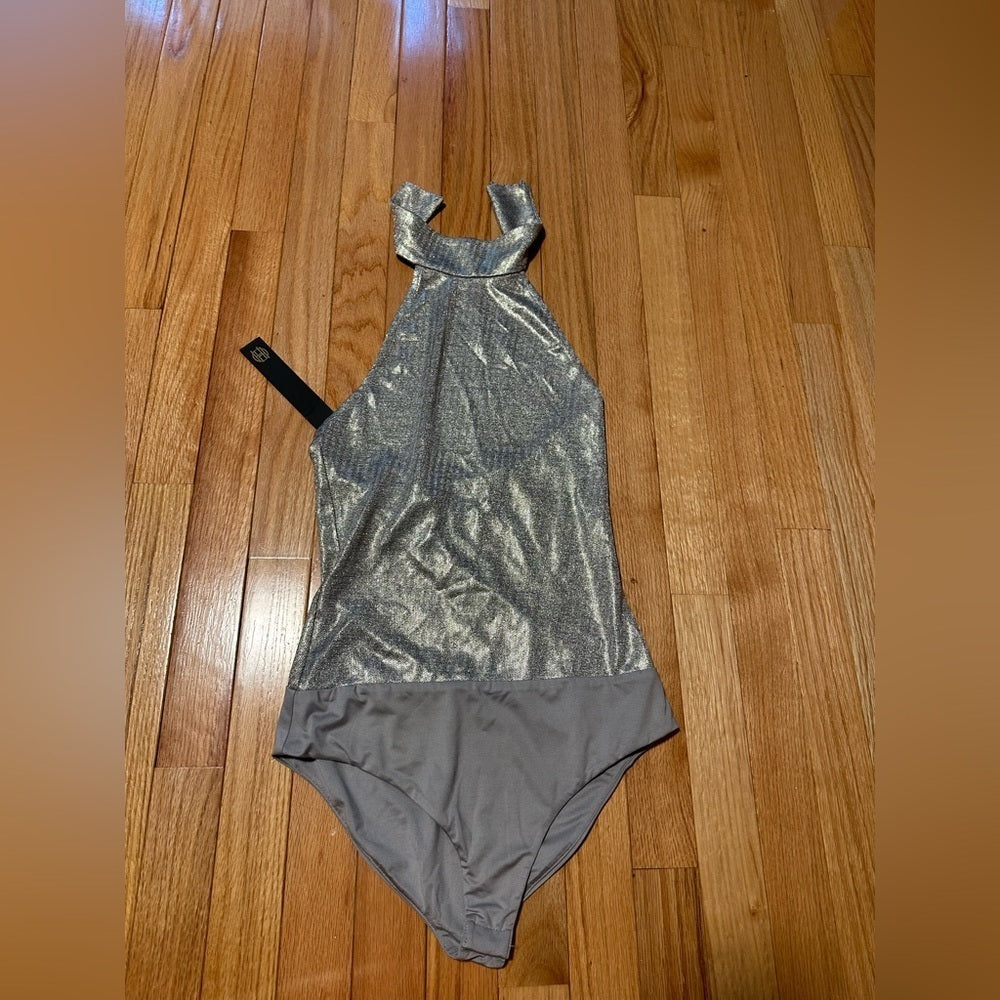 NWT House Of Harlow 1960 Silver Halter Bodysuit Size Small