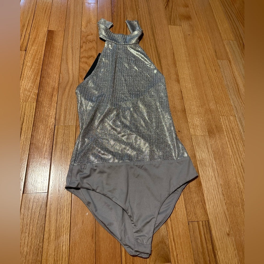 NWT House Of Harlow 1960 Silver Halter Bodysuit Size Small