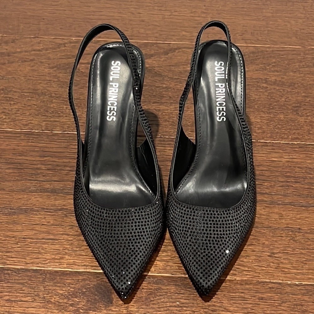 Soul Princess Women’s Black Rhinestone Slingback Heels Size 8.5