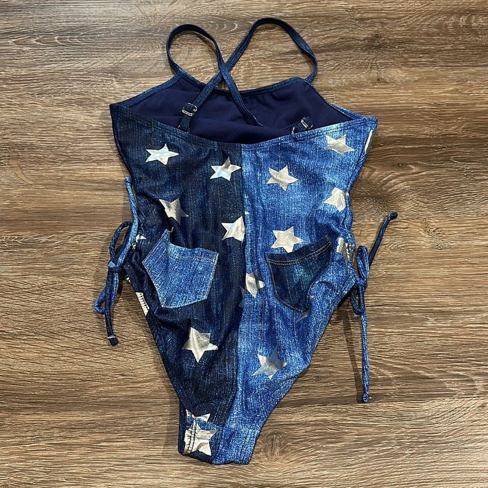 Limeapple Girl’s Starry Swimsuit with Back Pockets - Size 8