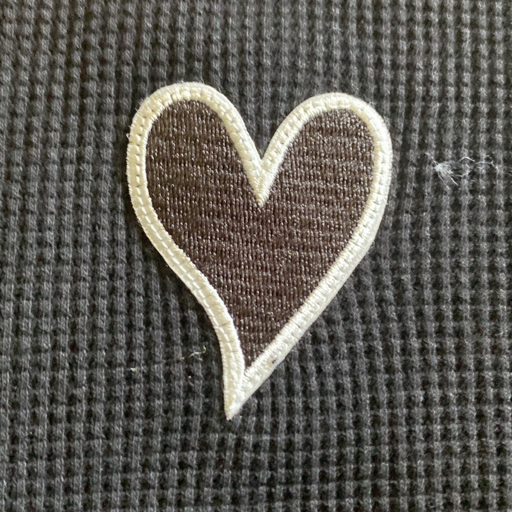 THE Greii black waffle long sleeve with heart patch size small