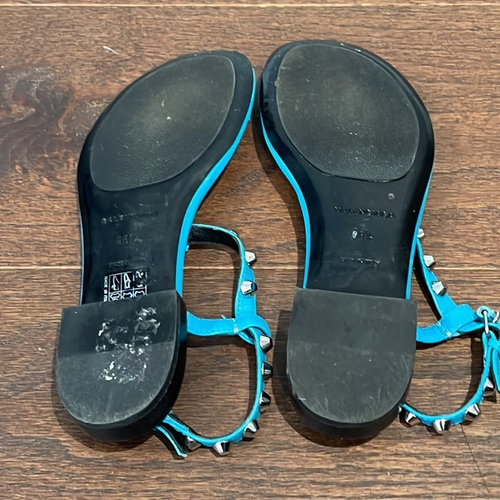 Balenciaga Giant Nickel Studded Leather Thong Sandal, Bleu Caraibe Size 38.5/8.5