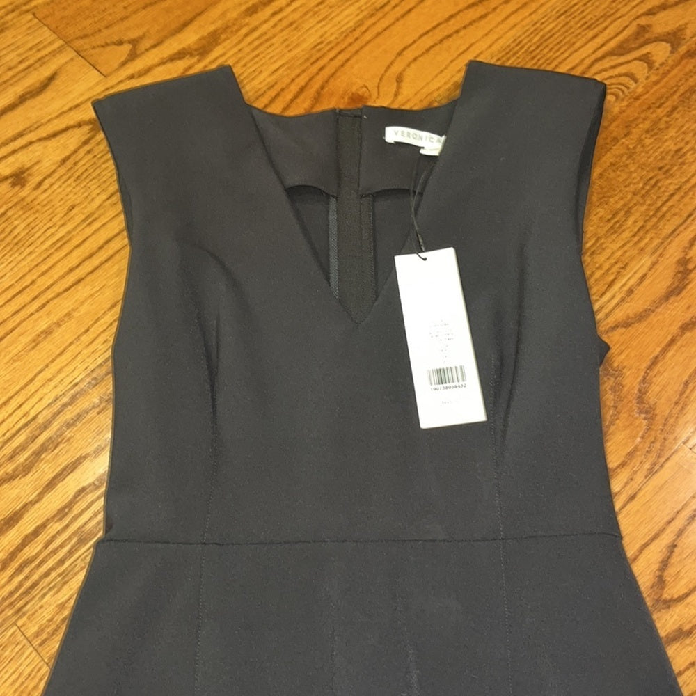 NWT Veronica Beard Woman’s Black Scarlet V-Neck Black Flounce Dress Size 2