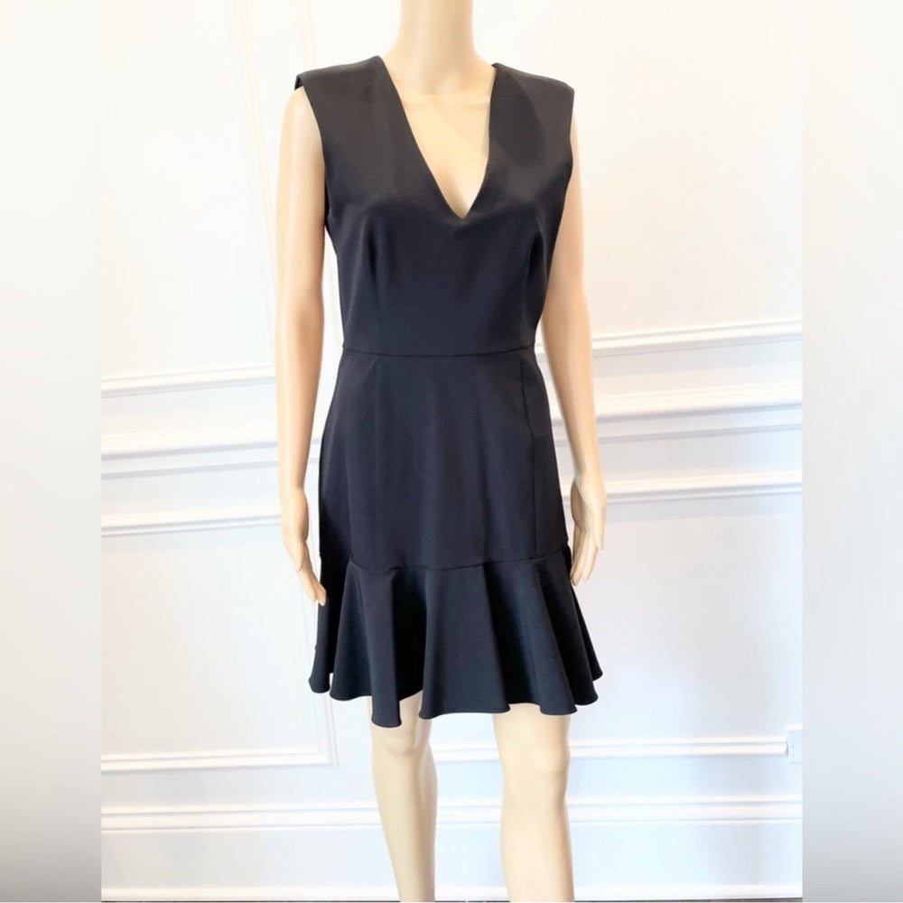 NWT Veronica Beard Woman’s Black Scarlet V-Neck Black Flounce Dress Size 2