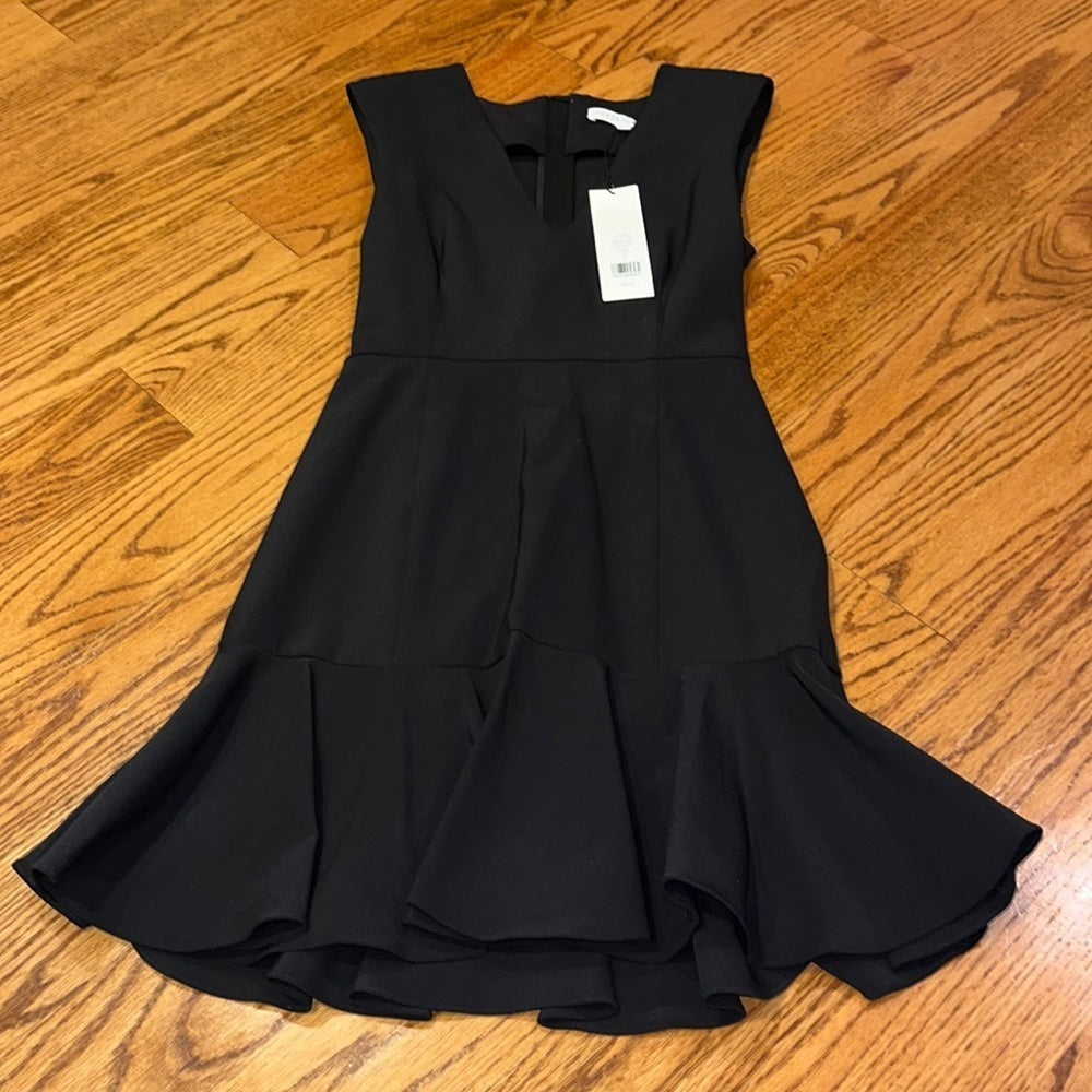 NWT Veronica Beard Woman’s Black Scarlet V-Neck Black Flounce Dress Size 2