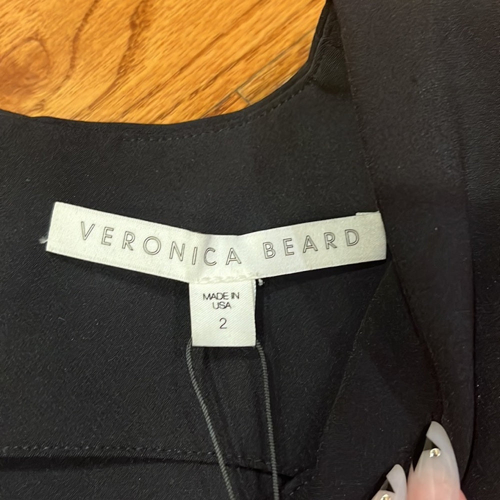 NWT Veronica Beard Woman’s Black Scarlet V-Neck Black Flounce Dress Size 2