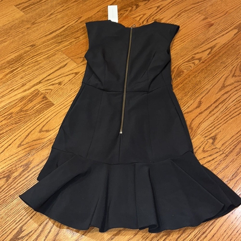 NWT Veronica Beard Woman’s Black Scarlet V-Neck Black Flounce Dress Size 2