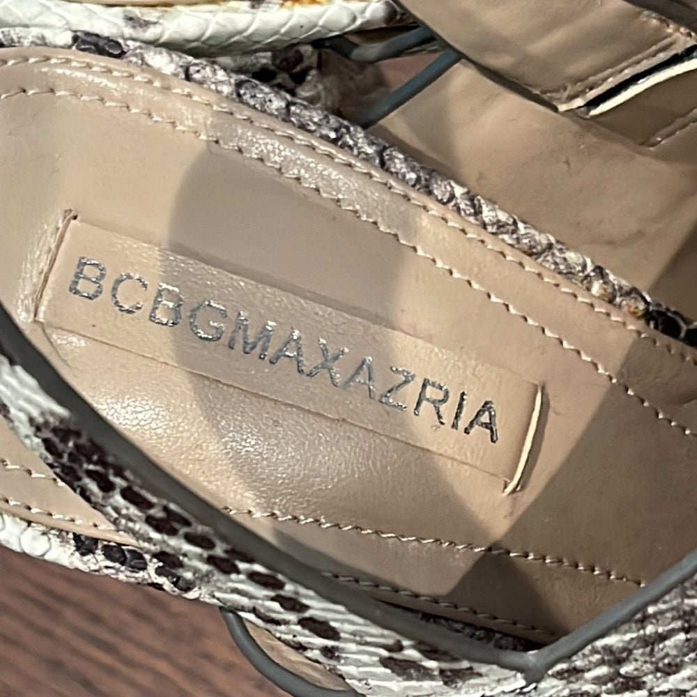 Bcbg MaxAzria Women’s Snakeskin Peep Toe Platform Sandals Size 8.5