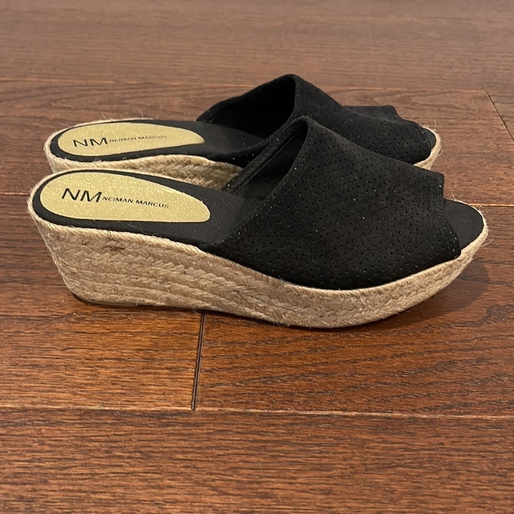 NEIMAN Marcus Black Suede Wedges Size 39 / 9