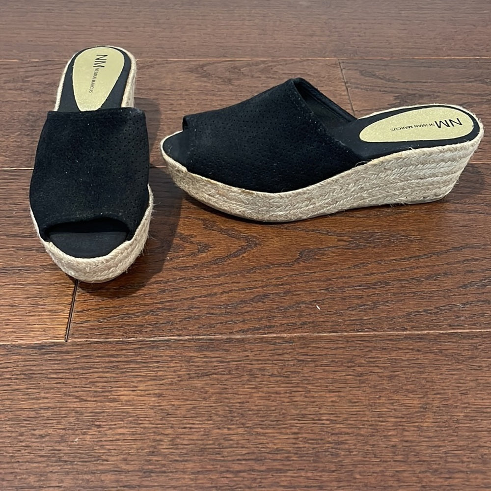 NEIMAN Marcus Black Suede Wedges Size 39 / 9