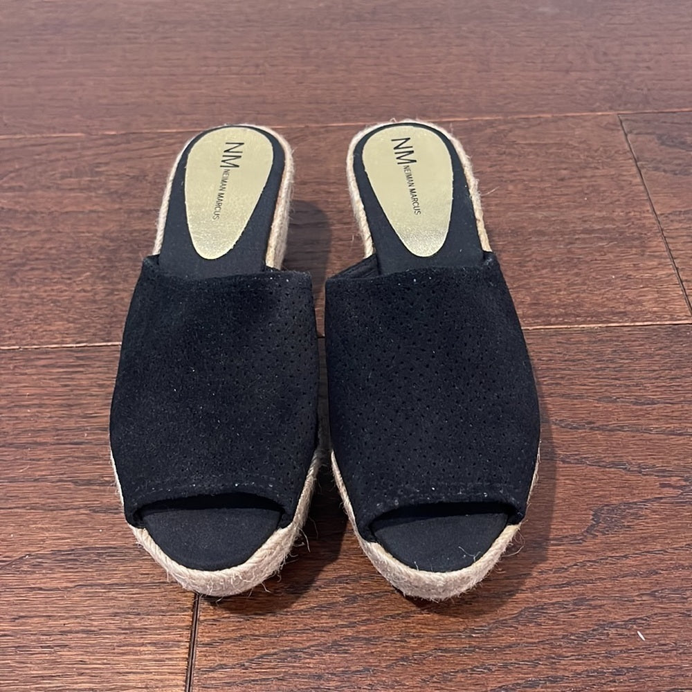 NEIMAN Marcus Black Suede Wedges Size 39 / 9