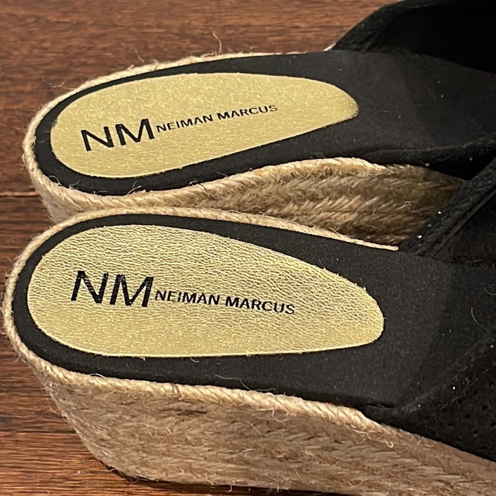 NEIMAN Marcus Black Suede Wedges Size 39 / 9