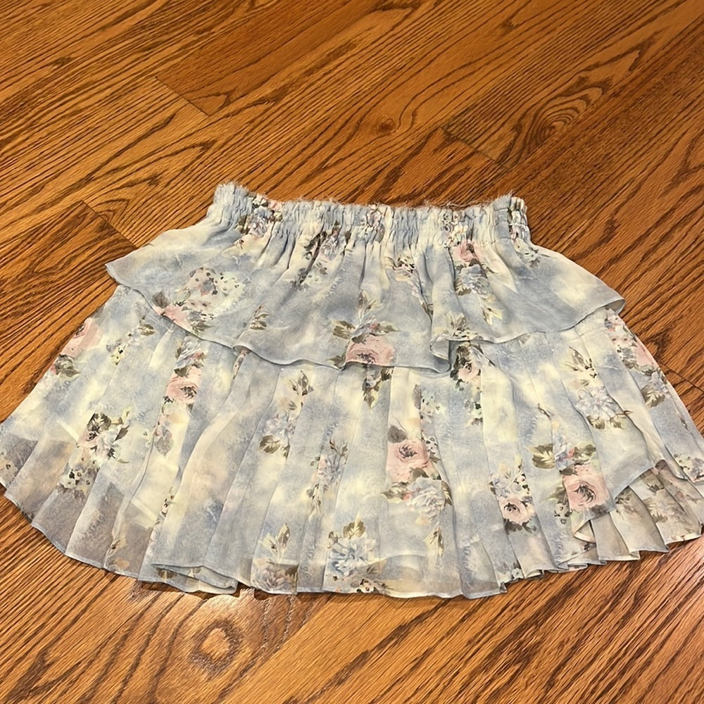 LoveShackFancy Woman’s Blue Floral Silk Skirt Size S