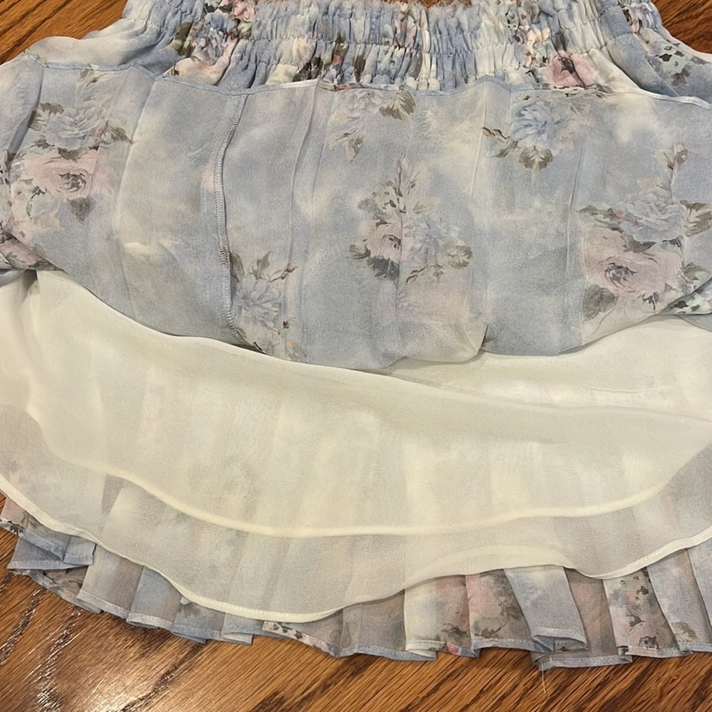 LoveShackFancy Woman’s Blue Floral Silk Skirt Size S