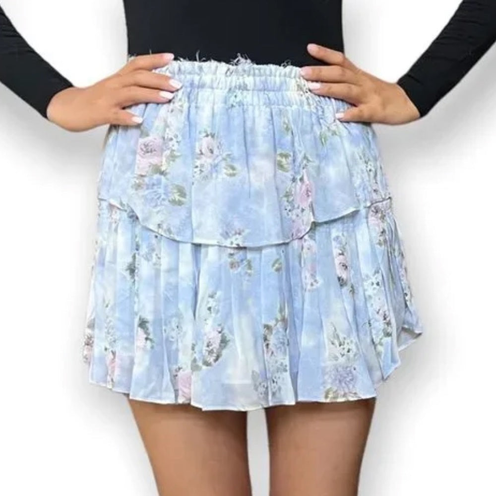 LoveShackFancy Woman’s Blue Floral Silk Skirt Size S