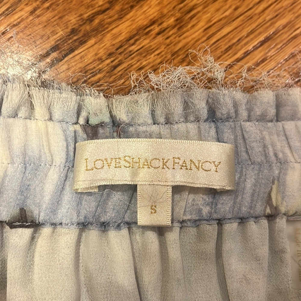 LoveShackFancy Woman’s Blue Floral Silk Skirt Size S