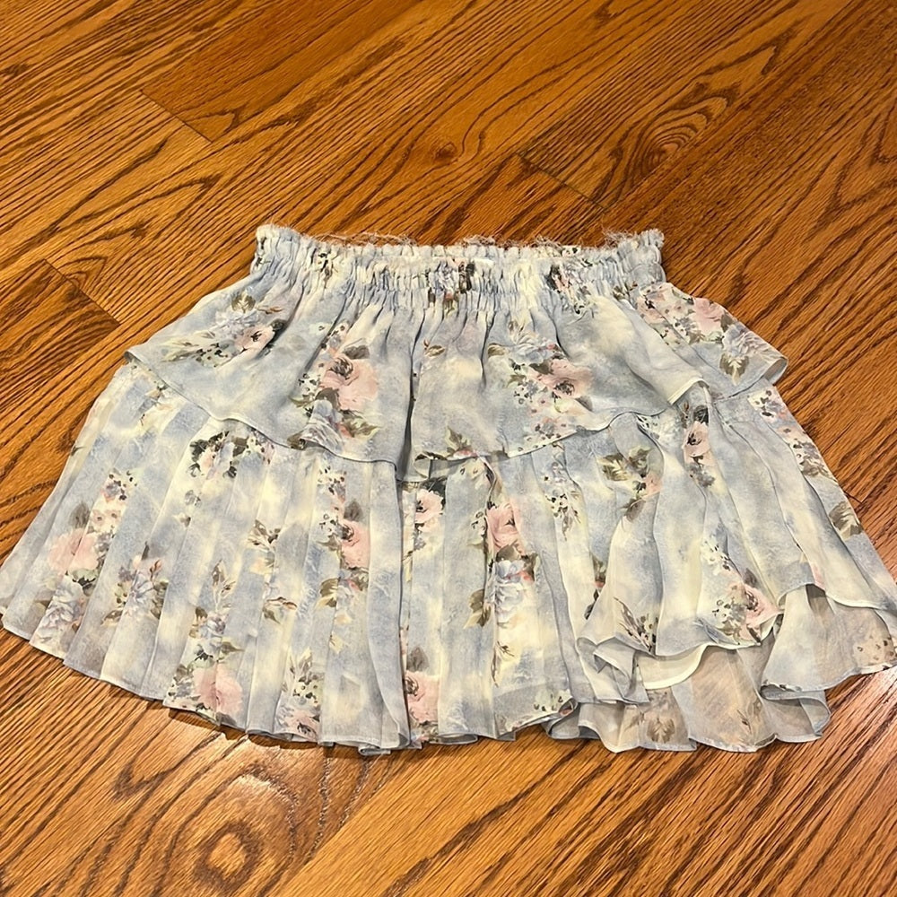 LoveShackFancy Woman’s Blue Floral Silk Skirt Size S