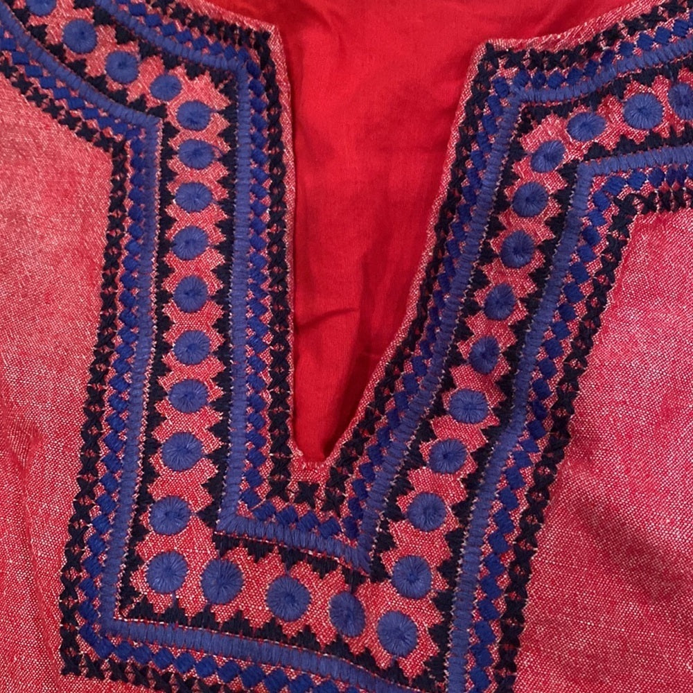 Vineyard Vines Women’s Red Dress with Blue Design Size 6