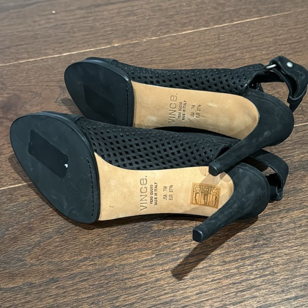Vince Women’s Black Perforated Peep Toe Heels Size 37/7