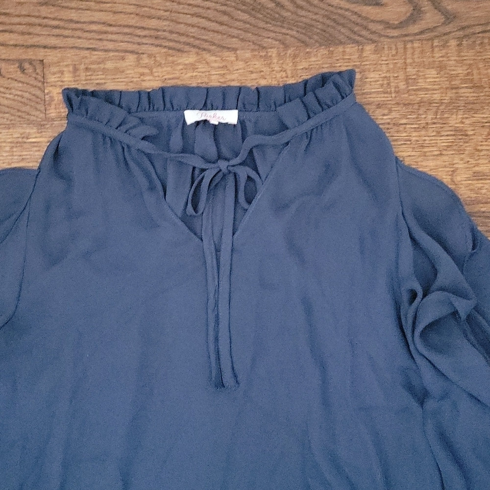 Parker Women's Navy Blue Cold Shoulder Flowy Blouse size XS