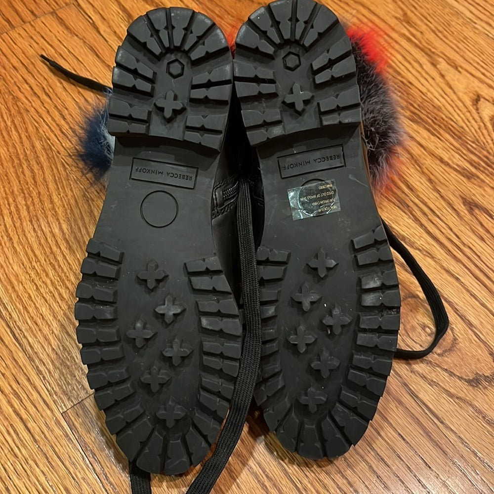 Rebecca Minkoff Black Leather & Real Fur Lace Boots Size 10M