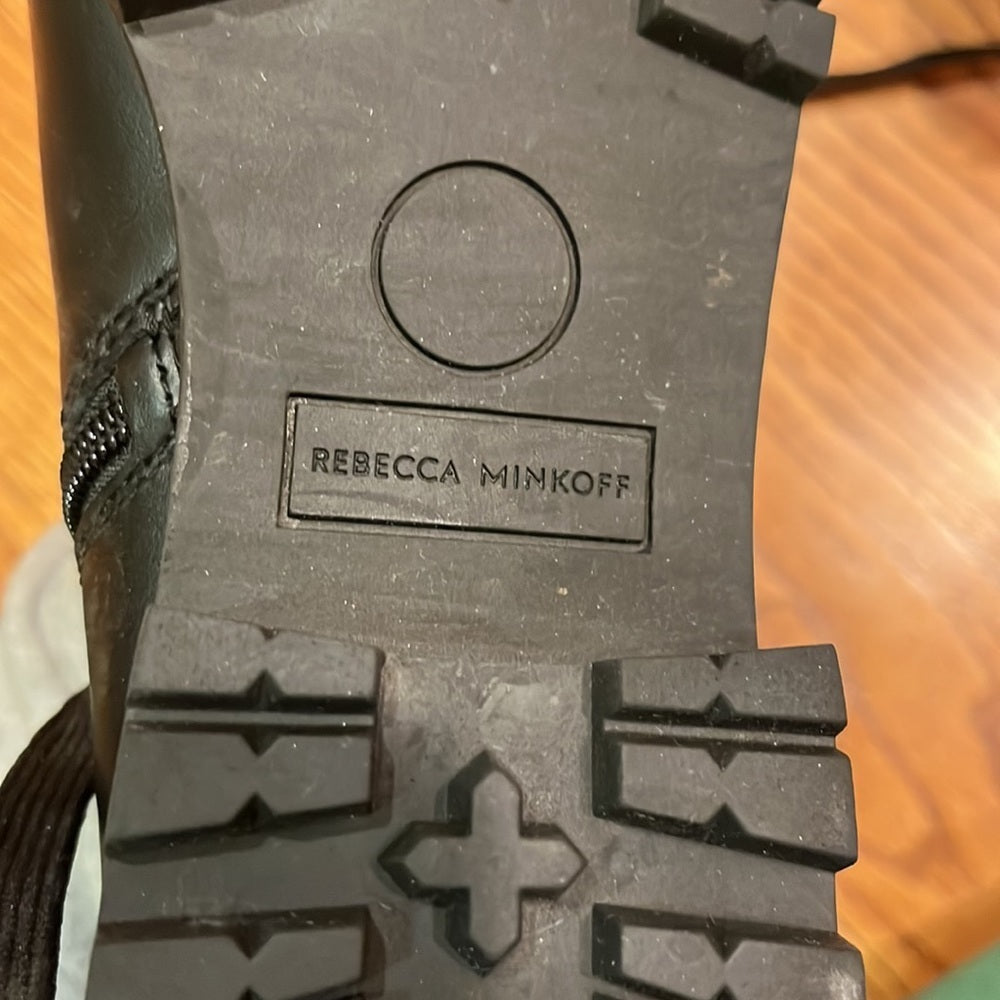 Rebecca Minkoff Black Leather & Real Fur Lace Boots Size 10M