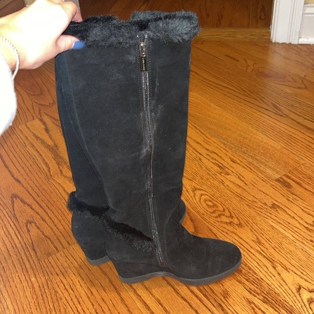 Aquatalia Woman’s Black Faux Fur High Boots Size 6