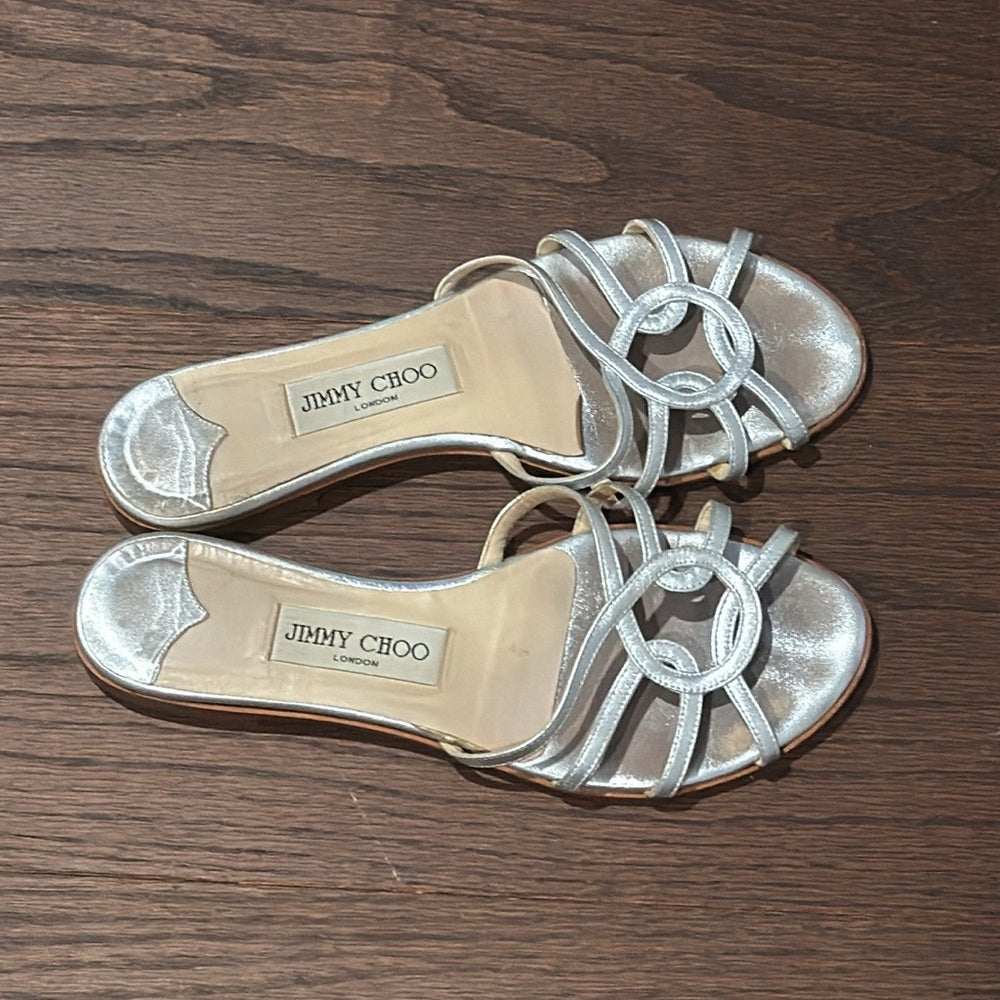 Jimmy Choo Women’s Silver Leather Sandals Size 37/7