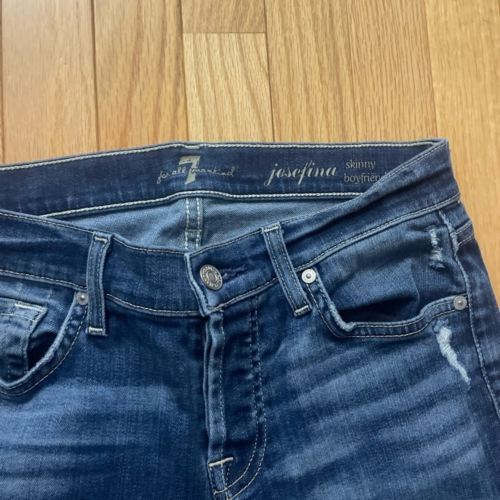7 for All Mankind Josefina Blue Ripped Skinny Boyfriend Jeans Size 25