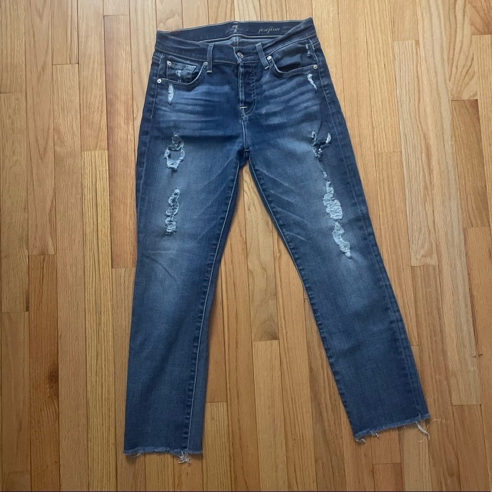 7 for All Mankind Josefina Blue Ripped Skinny Boyfriend Jeans Size 25