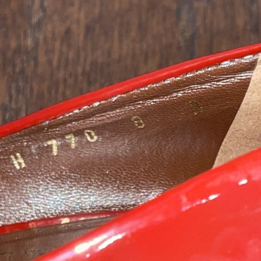 Salvatore Ferragamo Deep Red Patent Leather Peep Toe Pumps Size 8