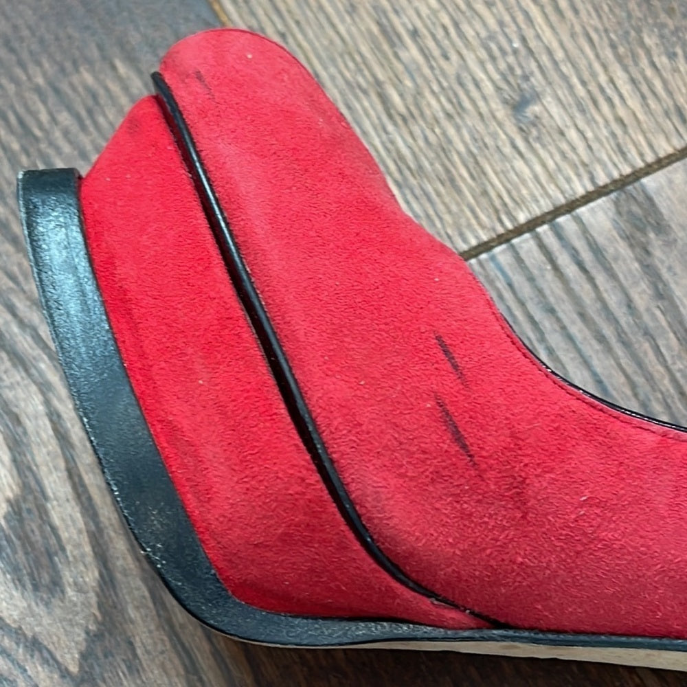 Yves Saint Laurent Red Suede Peep Toe Pumps Size 35/5