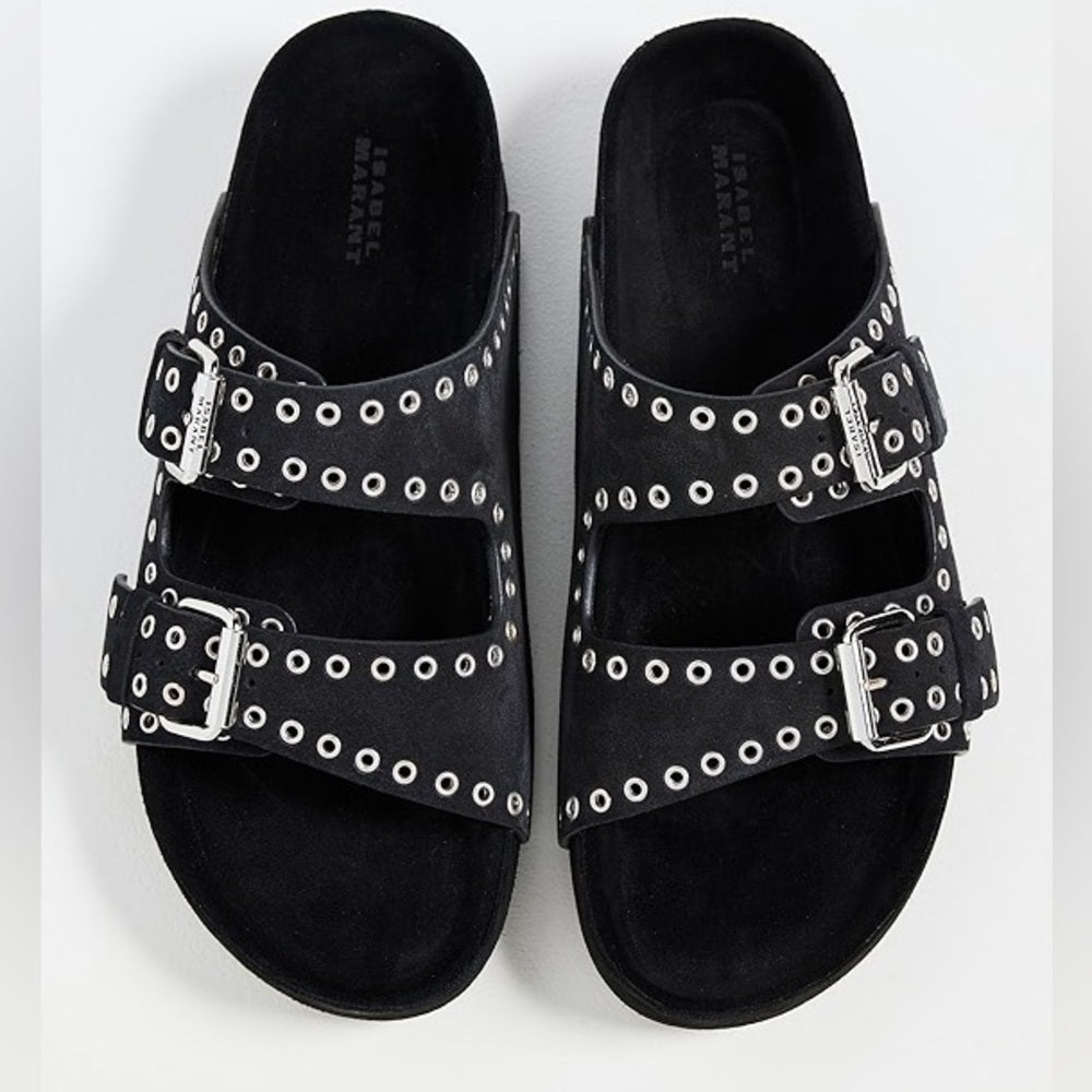 NWT Isabel Marant Lenny Black Calf Velvet Leather Sandals Size 37/7