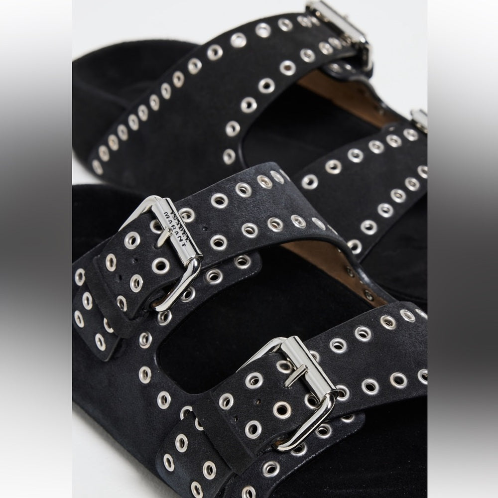 NWT Isabel Marant Lenny Black Calf Velvet Leather Sandals Size 37/7