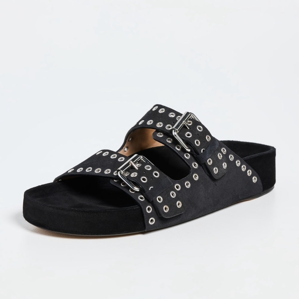 NWT Isabel Marant Lenny Black Calf Velvet Leather Sandals Size 37/7